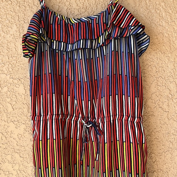 Gap Colorful Ruffle Striped Dress Pockets, Drawstring, & Adjustable Straps XS - Picture 4 of 8